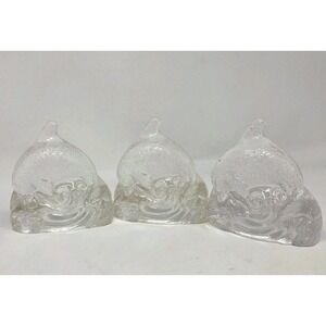 VINTAGE PartyLite Dolphin Waves Candle Holder Clear Glass Tealight Votive Set 3